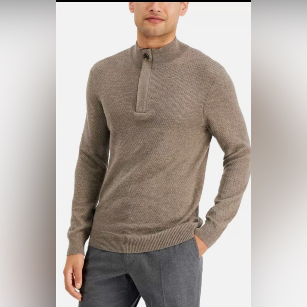 Tasso Elba Mens Sweater grey Size XL Quarter-Zip Knit Pullover